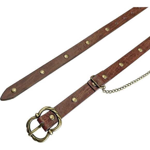 Medieval Vintage Faux Leather Chain Belt Adjustable Thin Retro Skinny Belt TobWeaL Medieval DIY Pirate Belt, Metal Chain Adjustable  main image 3